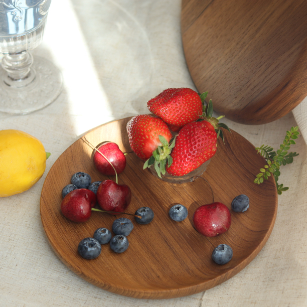 小钟名木 缅甸柚木环保圆果盘木质干果盘点心收纳盘水果零食家用