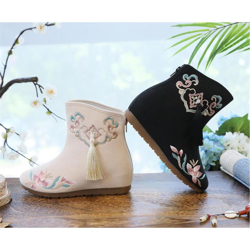 单靴/棉靴 流苏短靴绣花靴牛筋底内增高布靴子汉服鞋秋冬女鞋