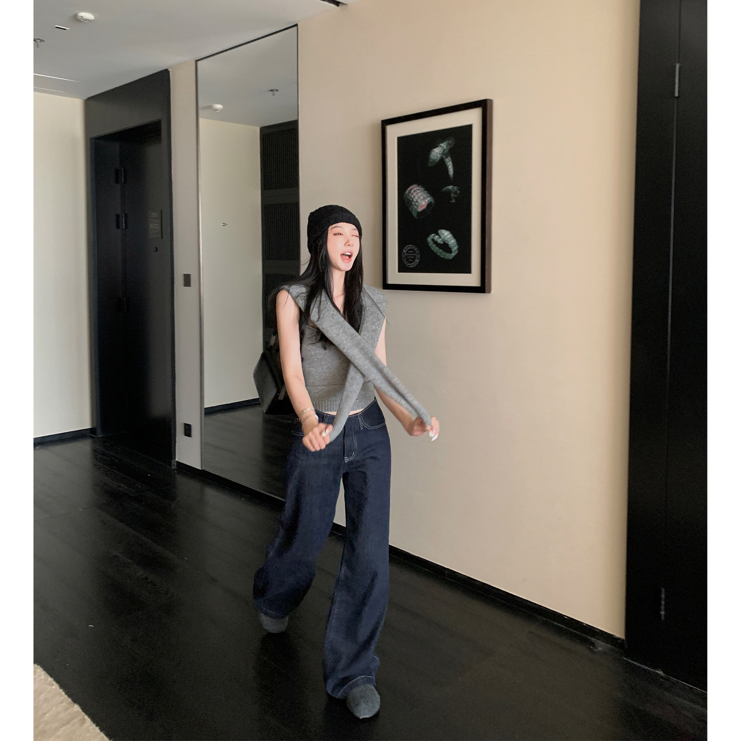 区区欧阳奢牌复刻 宝藏bella 直筒牛仔裤宽松阔腿裤复古直筒长裤