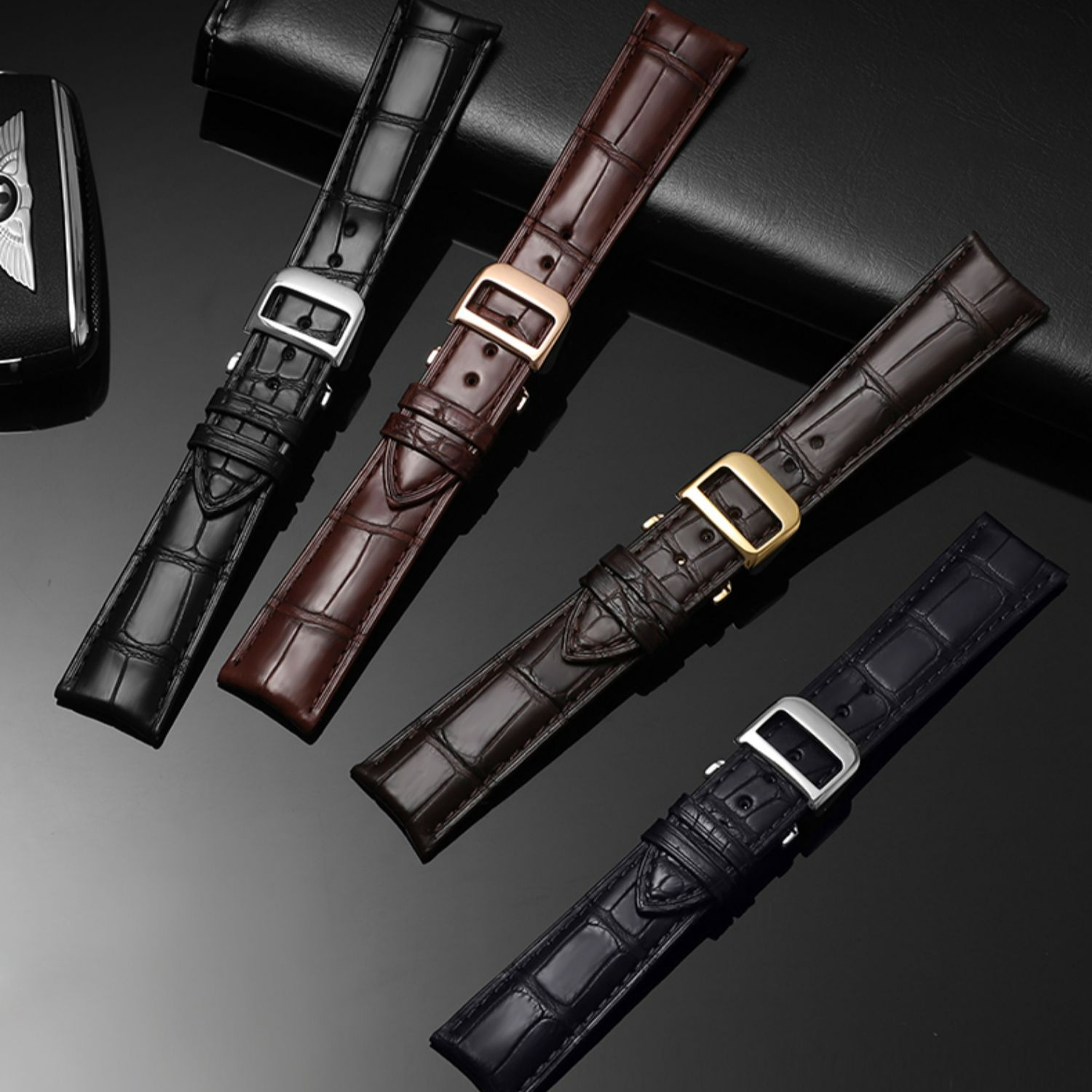 适配积家月相大师表带真皮超薄小丑约会翻转月相大师手表带鳄鱼皮