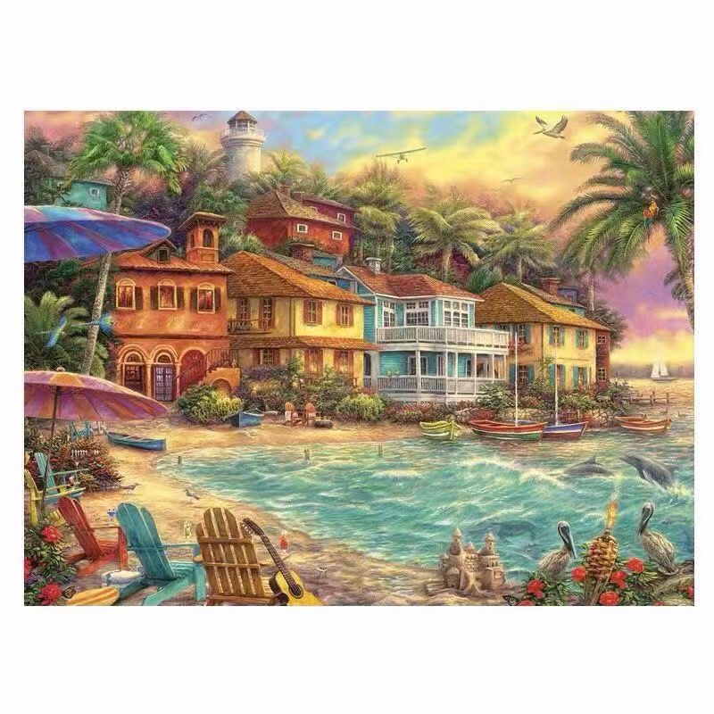 海岛别墅大格满绣48色100*75厘米（非成品）