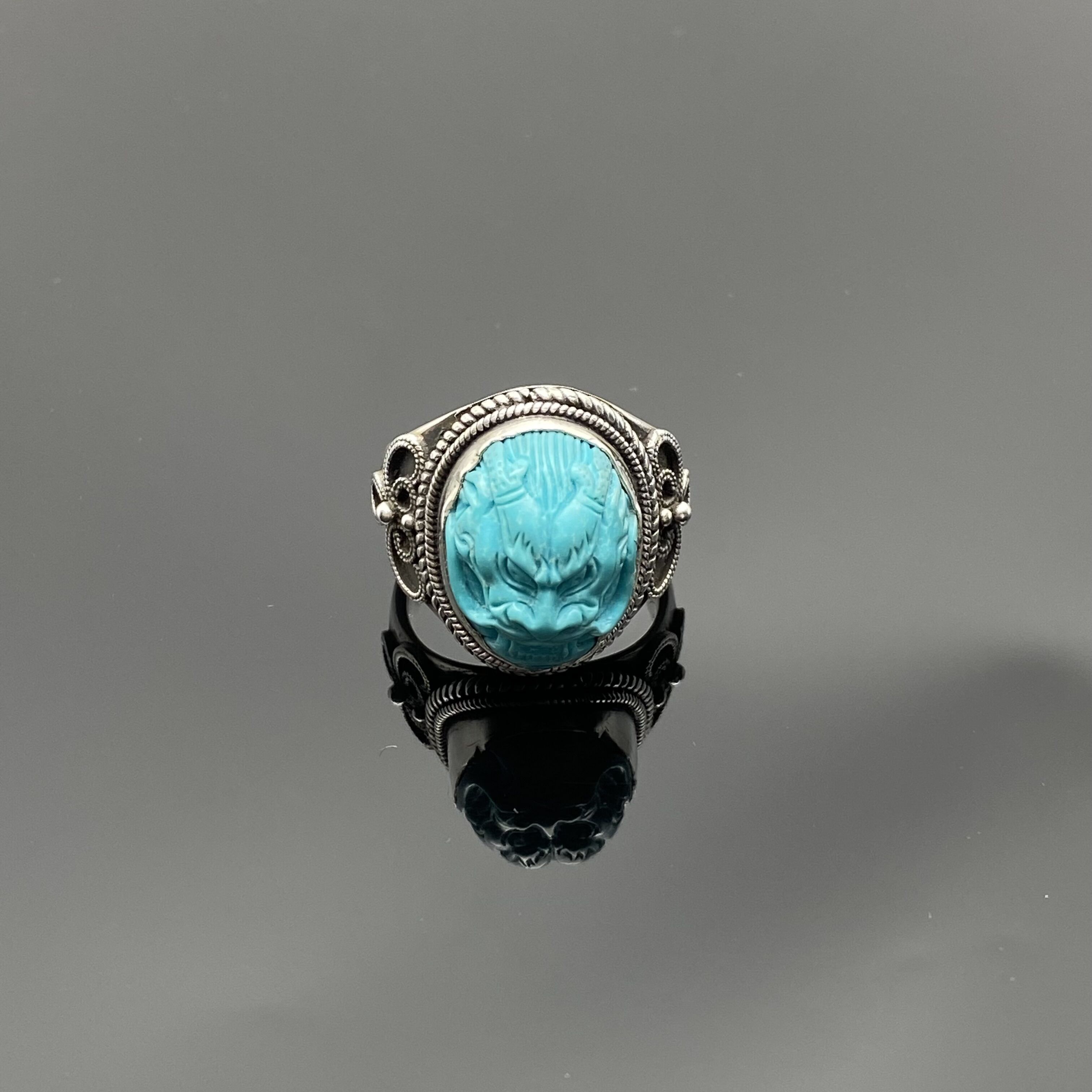 足银树脂戒指 足银戒指    民族风手工设计花丝做旧气质镶嵌树脂