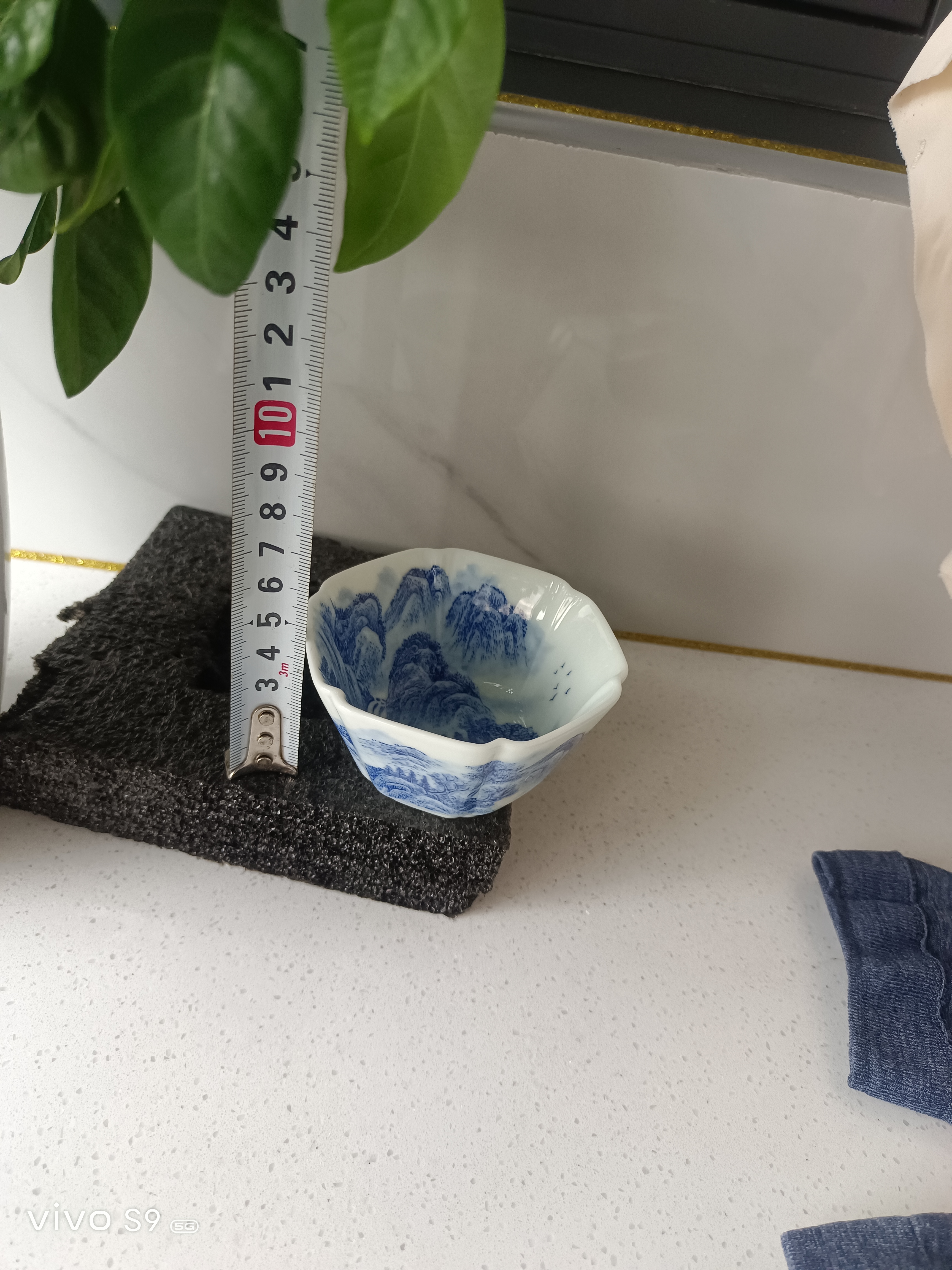 全手工青花六方山水杯子