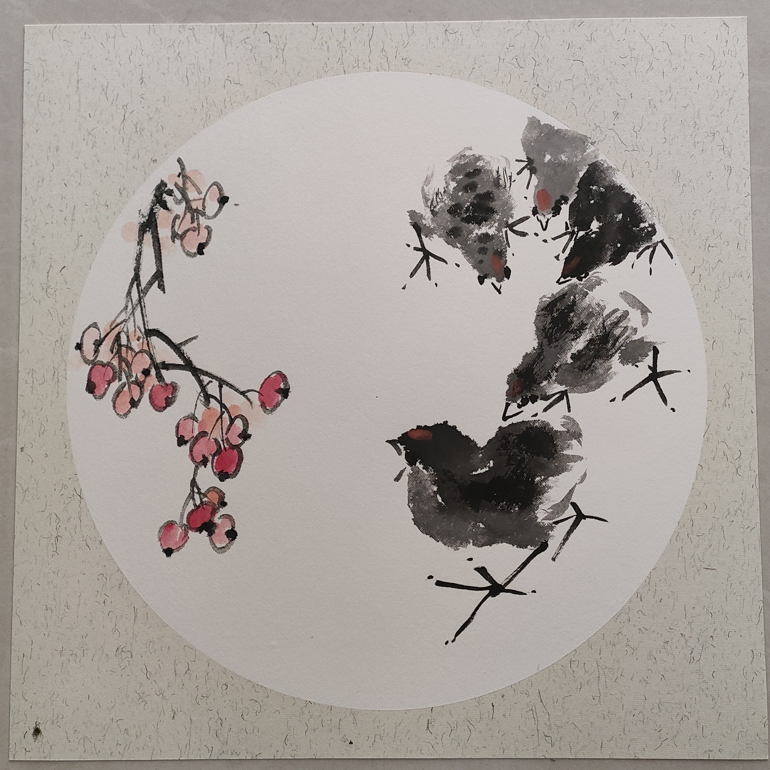 手绘写意画（五子登科）38*38