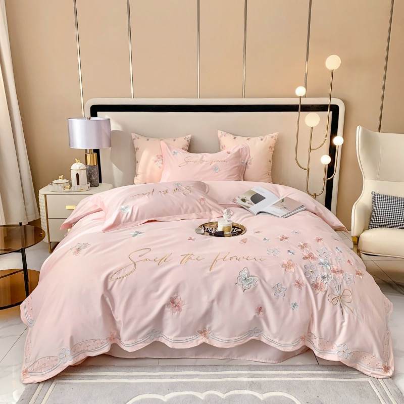 恬蜜家居 高支高密全棉长绒棉四件套 小清新公主风 蝶舞飘香
