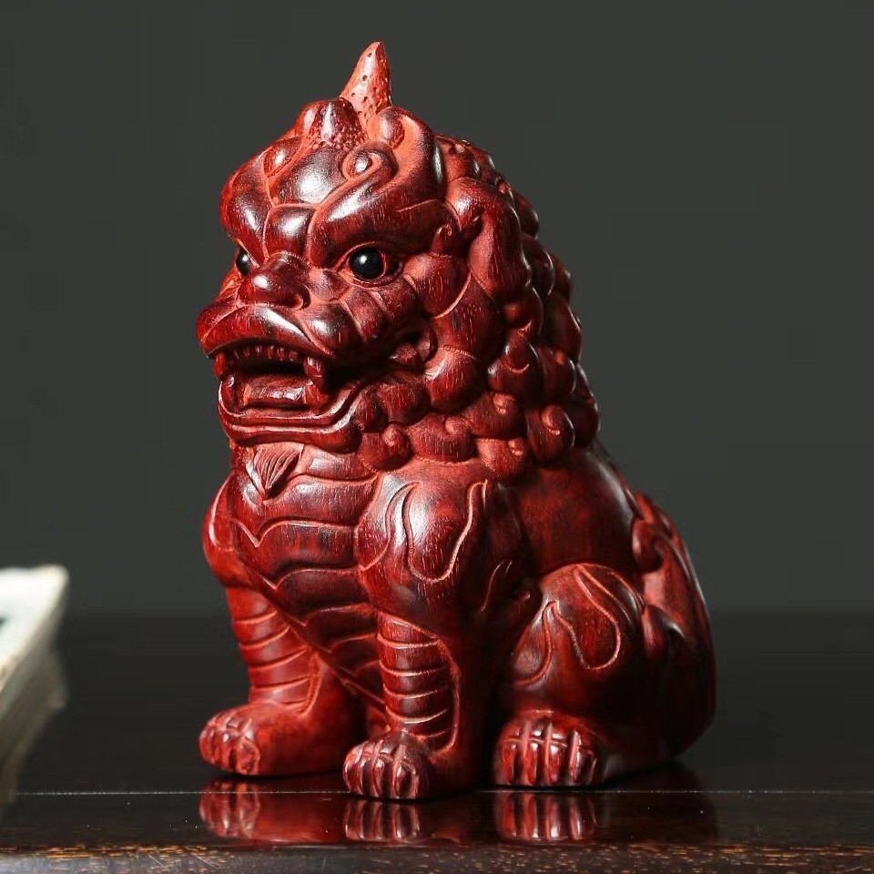 血檀独角兽谛听小摆件手把件手工精雕貔貅金蟾谛听红木工艺摆件