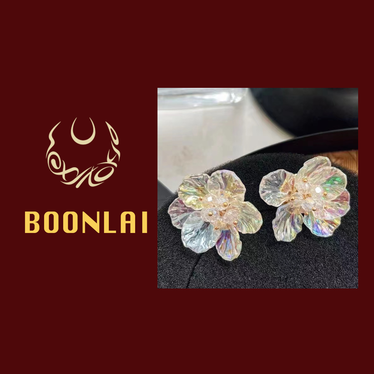 铜合金亚克力耳饰 Boonlai 透明彩色花朵耳钉413