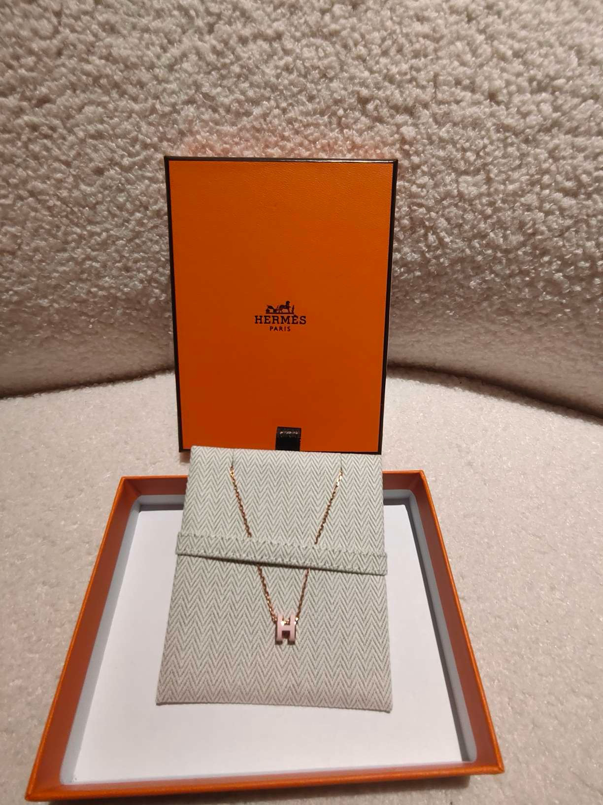 95新 Hermes/爱马仕 H项链粉色/JW913