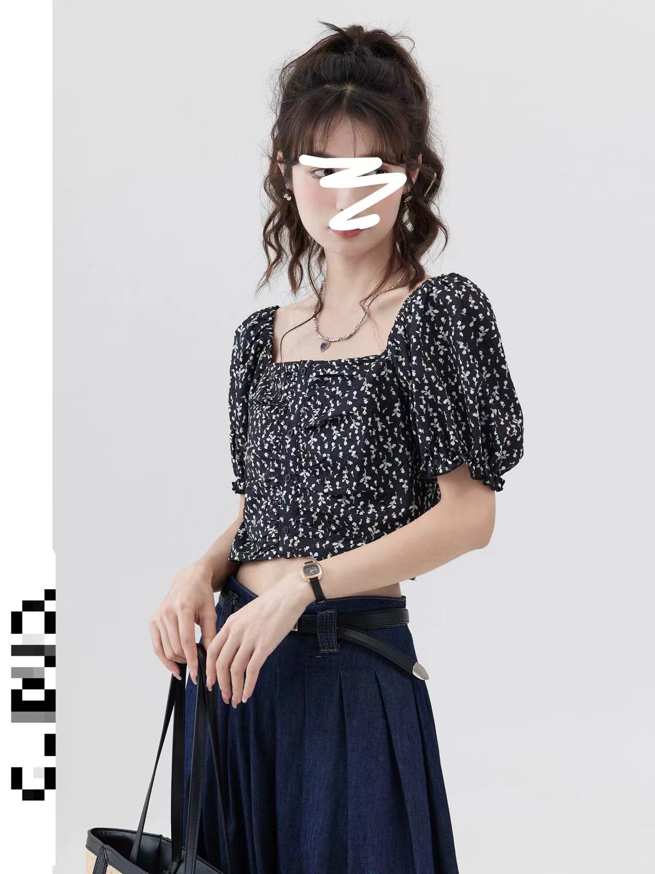 小妳XiaoNi———（夏款方领雪纺衬衫1320224）