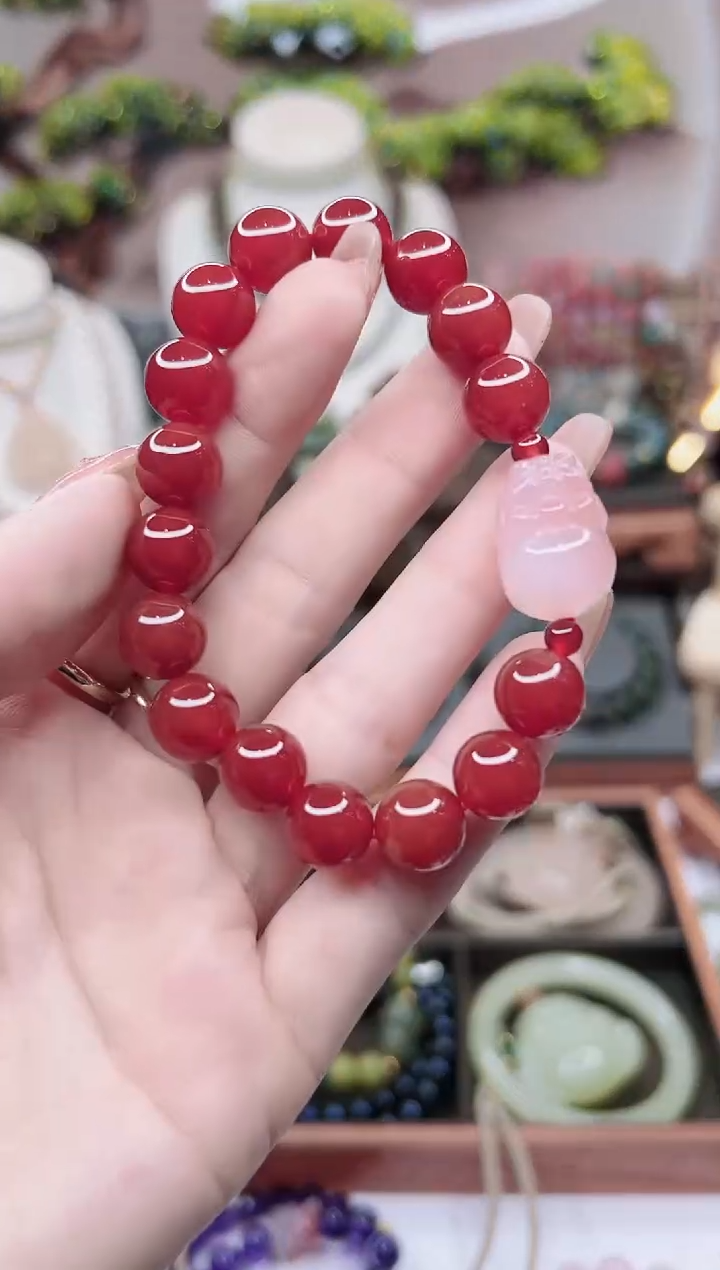 【闪购商品】玛瑙/玉髓手链未镶嵌红玫瑰玛瑙貔貅手链13