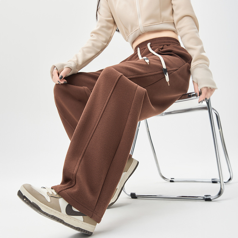 运动阔腿裤女2024新款春秋冬季小个子美拉德风高腰直筒香蕉卫裤