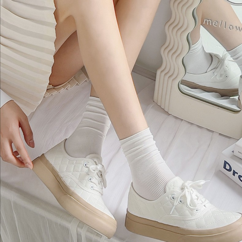 堆堆袜薄款女士中筒袜春夏百搭袜子纯色日系ins潮夏季冰冰袜子jk商品图