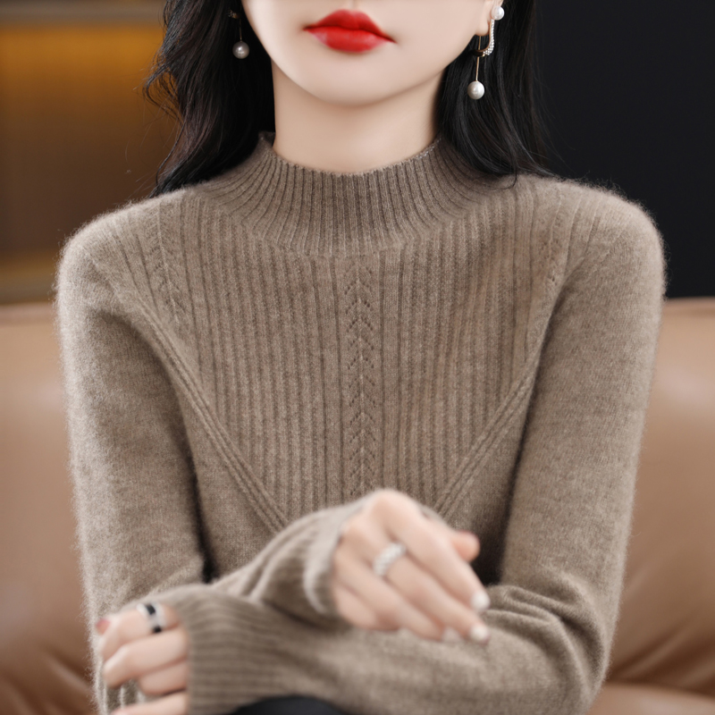 高档产百搭纯羊毛女半高领修身羊毛打底衫内搭毛衣秋冬款