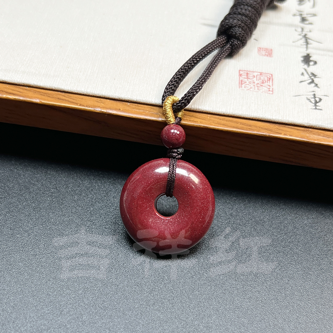 吉祥红 含辰砂工艺品朱砂紫金砂平安扣吊坠高含量保真挂件礼物