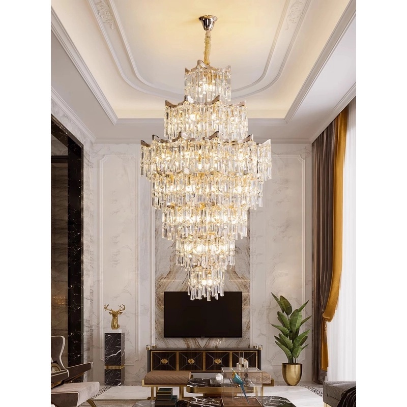 复式楼别墅客厅大吊灯挑高跃层轻奢水晶灯loft中空旋转楼梯长吊灯