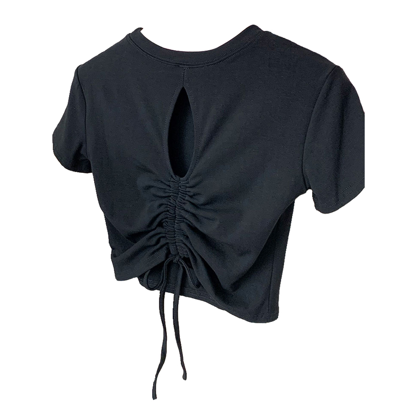 【夏日限定】短款小众设计感纯欲镂空抽绳上衣辣妹修身显瘦T恤