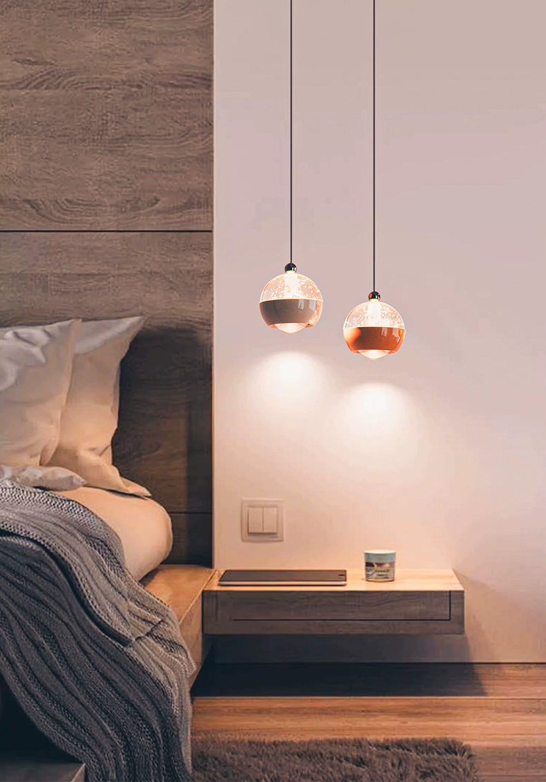 水晶升降触摸床头小吊灯现代简约奶油风轻奢小吊