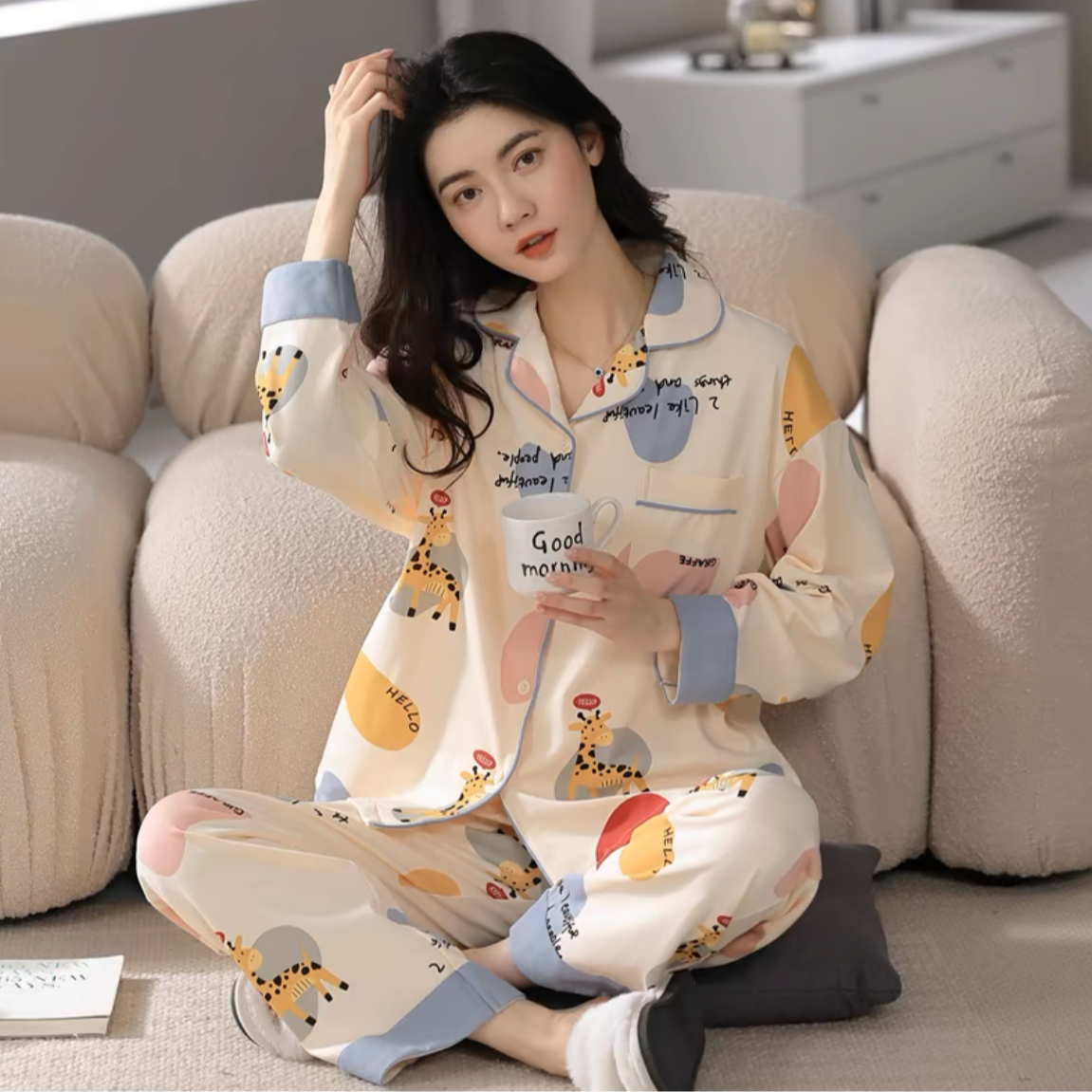 纯棉【长袖长裤】秋季新款睡衣家居服柔软舒适套装