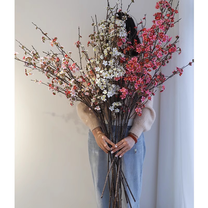 落地款仿真腊梅花桃花家居摆件中式客厅花瓶插花意境花摄影道具