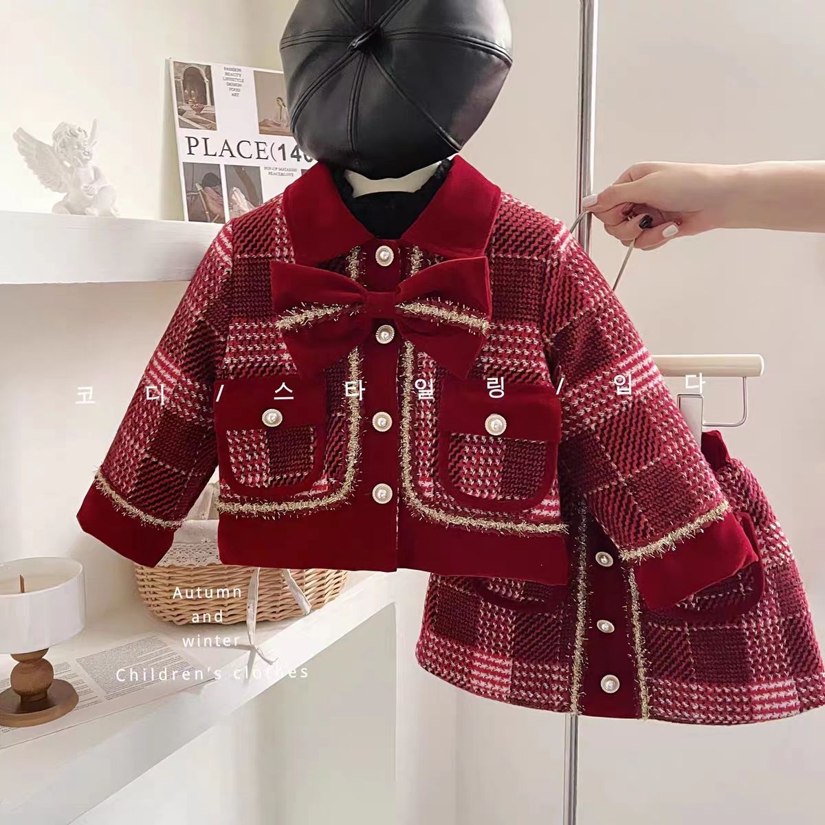 巴拉新品女童拜年服冬装新款儿童夹棉新年服女宝宝洋气小香风红色
