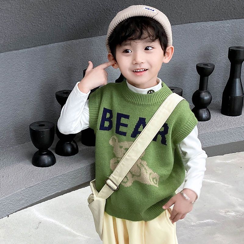 巴拉新品童装男童马甲男宝宝春秋2023新款中小童儿童提花针织背心