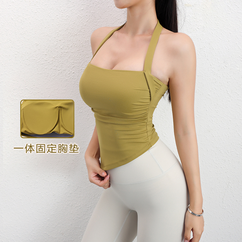 挂脖背心式运动内衣收副乳性感专业运动跑步瑜伽文胸外穿6074美背
