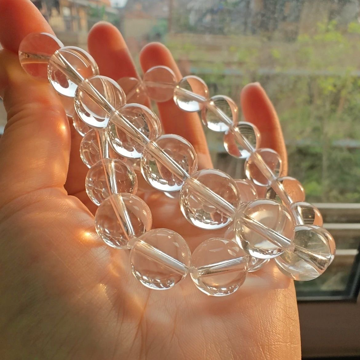 天然白水晶圆珠手串