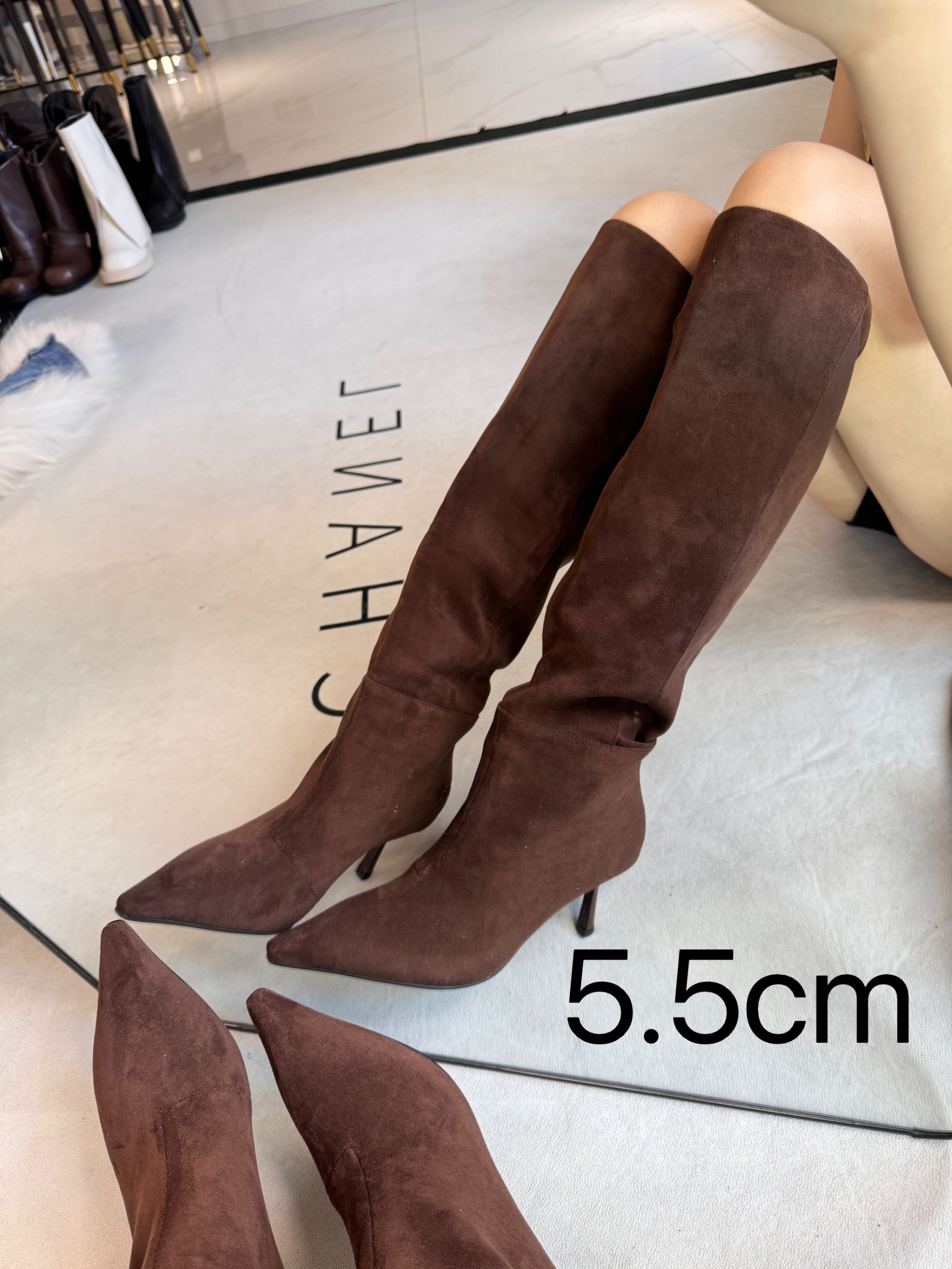 5.5CM手工磨砂显瘦堆堆靴瘦瘦靴欧美轻奢辣妹时尚百搭长筒细跟