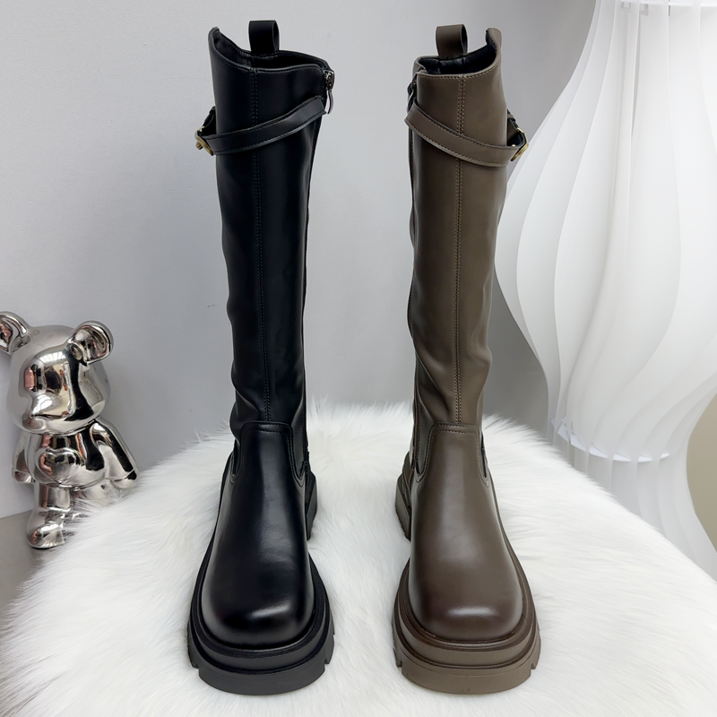 英伦风侧拉链长靴子厚底增高骑士靴显瘦百搭加绒秋冬高筒瘦瘦靴女
