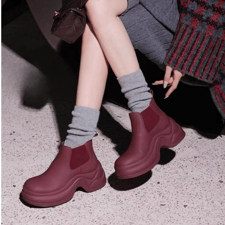 【断码清货】欧货秋冬真皮厚底增高切尔西短靴时尚短筒面包靴英伦风