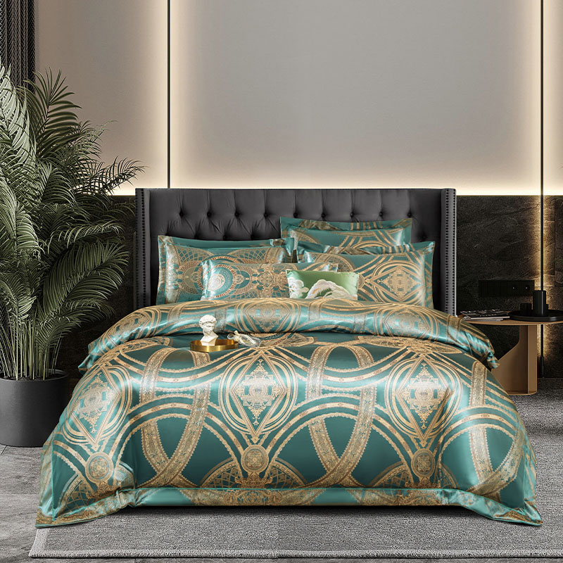 轻奢欧式贡缎提花四件套宿舍居家必备凉感丝滑简约高档印花磨毛