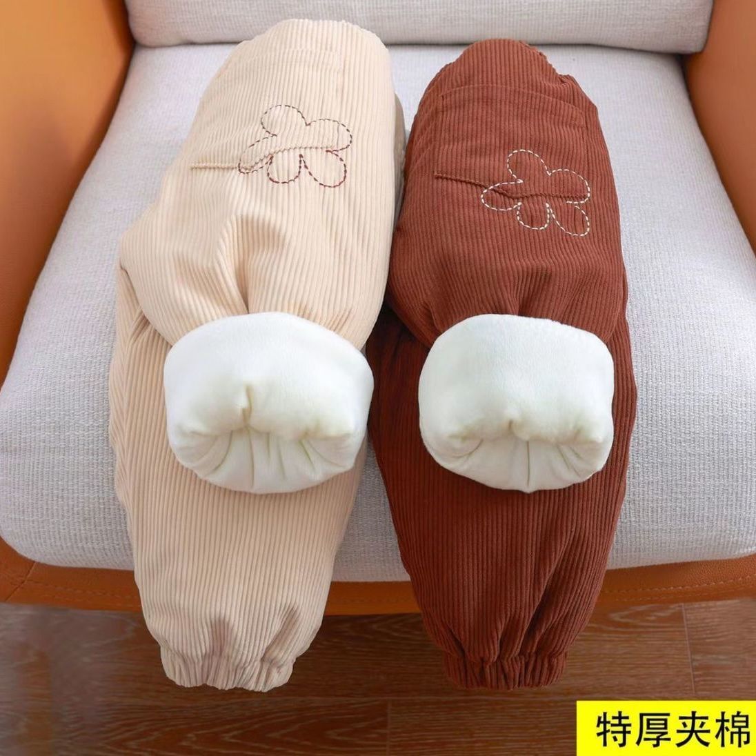 巴拉豆儿童棉裤加厚灯芯绒裤子女童冬季外穿洋气小童三层夹棉宝JI