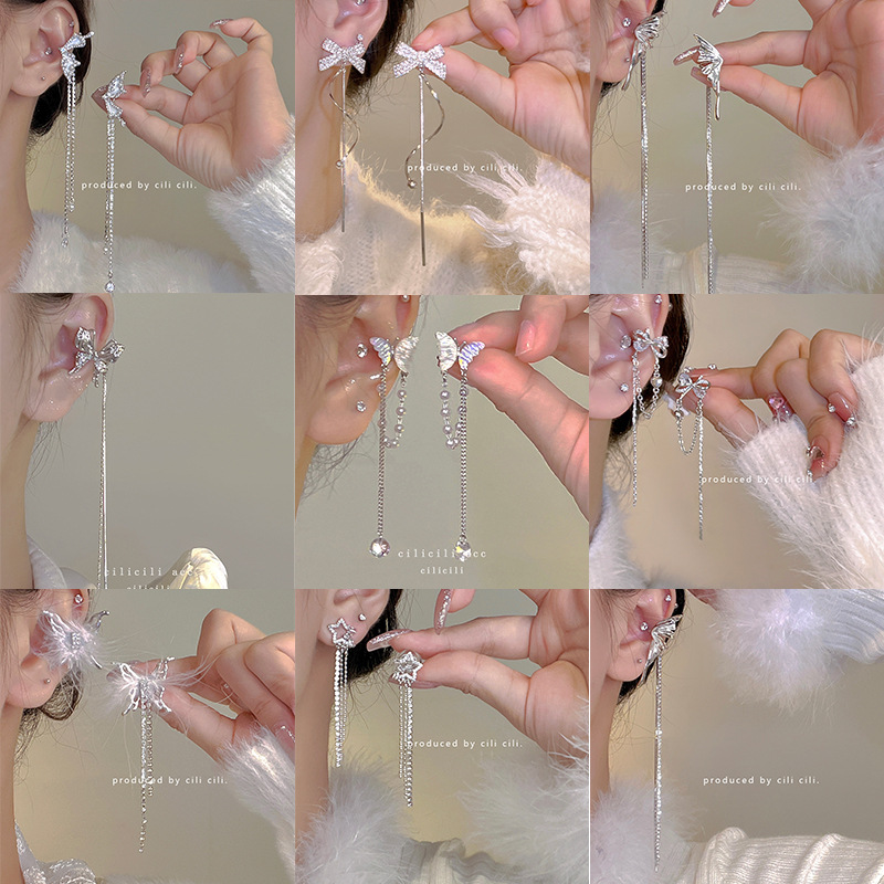 超仙蝴蝶长款流苏耳夹无耳洞浪漫温柔小众高级感耳饰气质百搭耳环