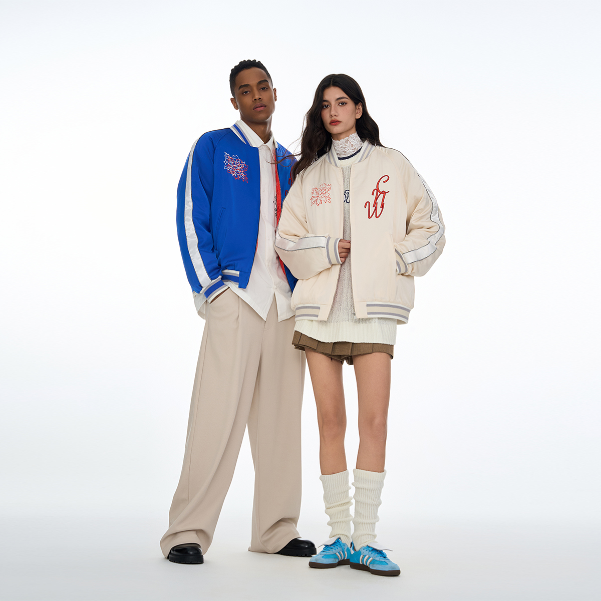 CANOTWAIT_陈伟霆秋冬街头复古绣花棒球休闲夹克情侣棉服立领