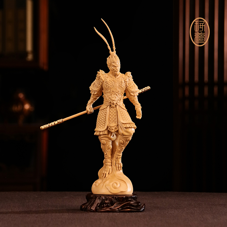 《悟空》传统黄杨木雕作品悟空摆件非遗手工客厅艺术送礼收藏