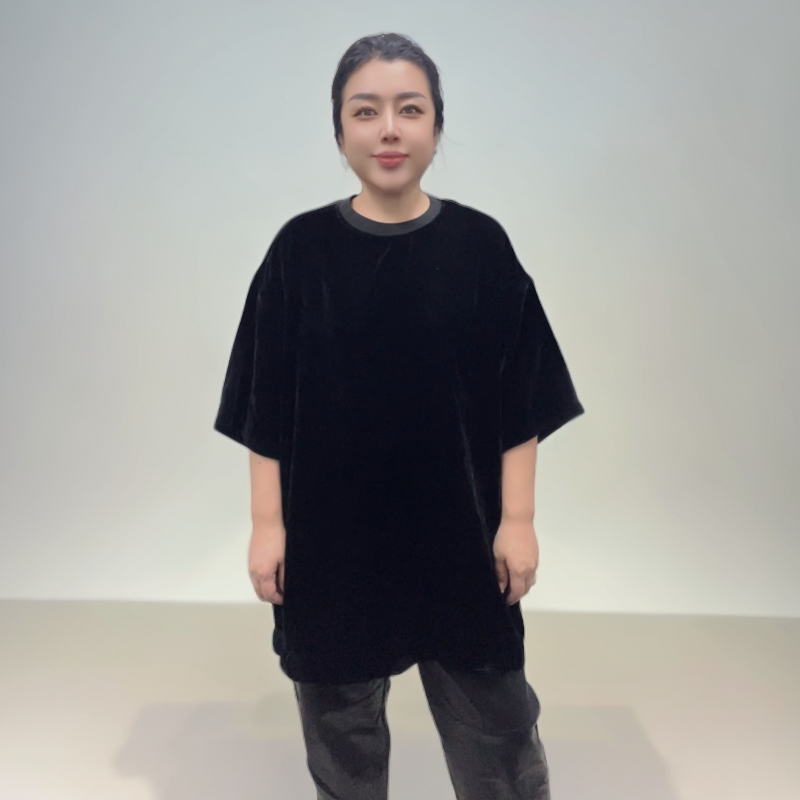 【MM】欧货休闲百搭真丝丝绒秋冬百搭大版T恤（无弹力建议干洗）宽松