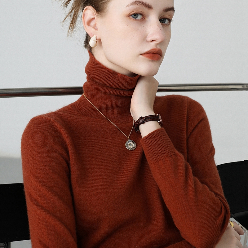 高领羊绒衫女秋冬保暖纯色软糯上衣针织羊毛打底衫套头山羊绒毛衣