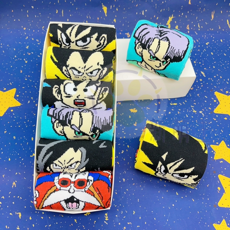 6双装日漫七龙珠袜子克林悟空短袜 棉质卡通男运动中筒袜滑板袜