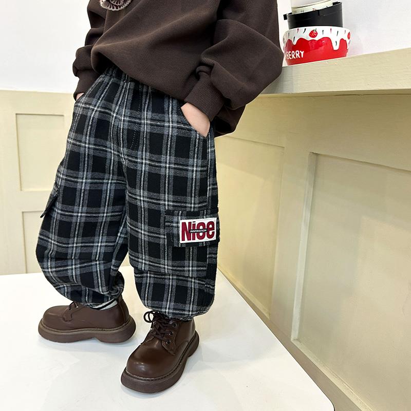 男童加绒裤子秋冬2023新款儿童冬装炸街束脚裤宝宝冬款宽松休闲裤