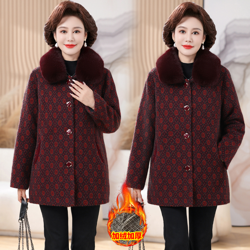 外套妈妈装中老年人加绒加厚棉衣冬装女装大码洋气阔太太保暖大衣