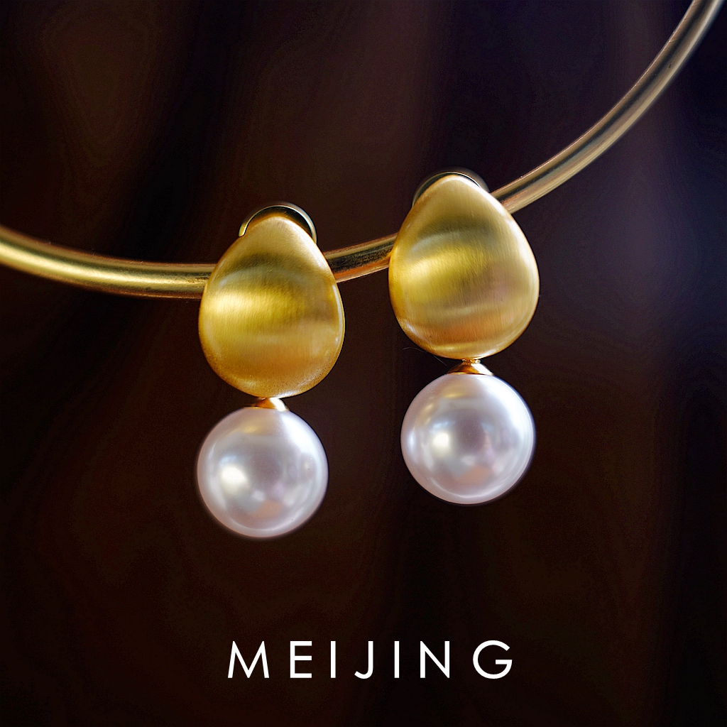 黄铜仿珍珠耳饰 【南法假日】秋冬精致小巧水滴拉丝施家珠气质耳环