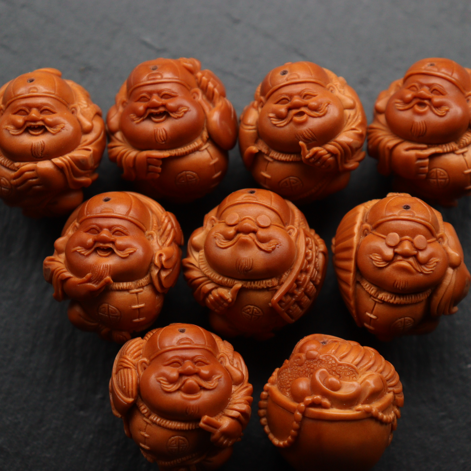 怀谷出品地主财神手串橄榄核雕刻核雕作品陈航君老师本工