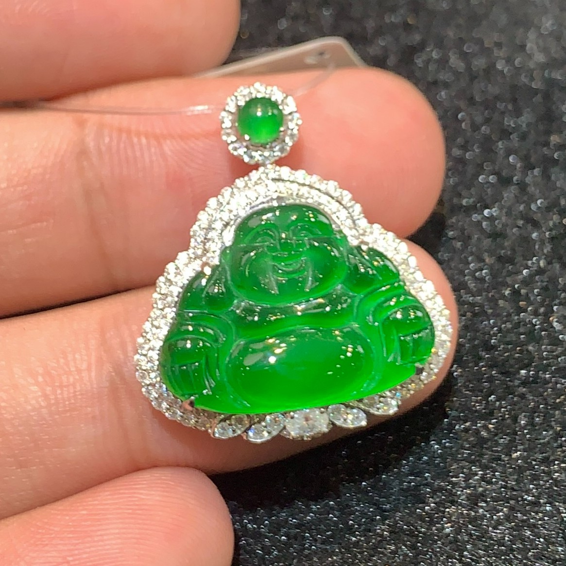 【翠玉翡翠】18k金天然A货翡翠佛公吊坠多样性发货不含图链