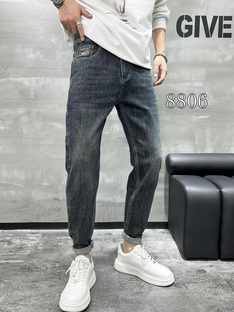 冬季新款刺绣简约男士牛仔裤欧版弹力小脚长裤裤子舒适保暖加绒