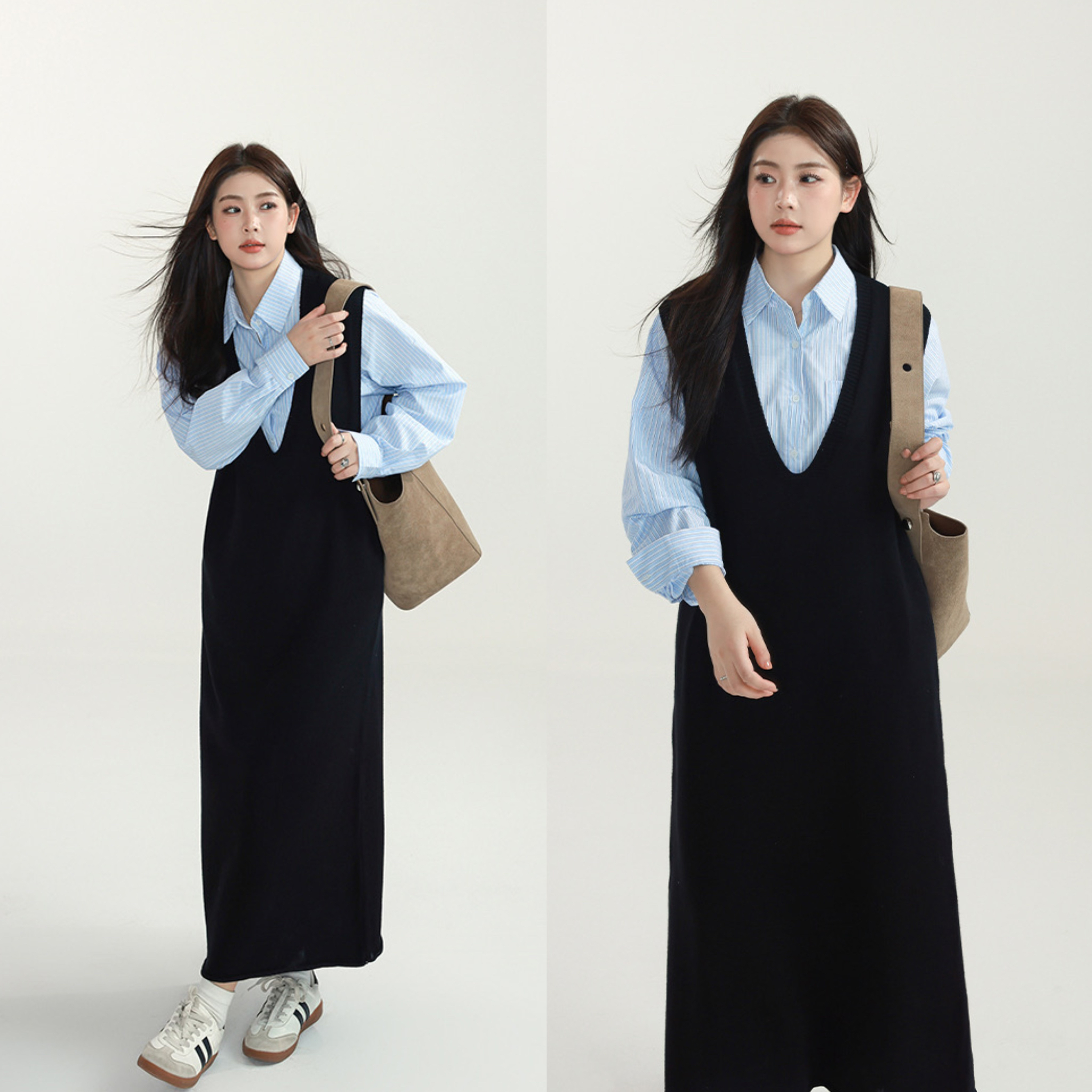 大码女装2024年新品胖MM秋装V领针织连衣裙遮肉气质长裙15356