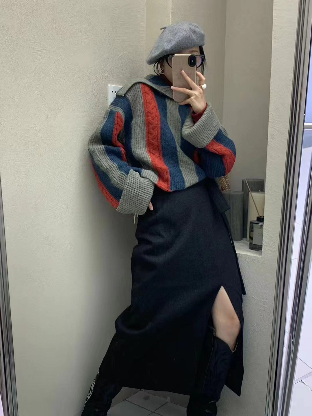 【菲恩专享链接】（301-350）拼色条纹高领毛衣