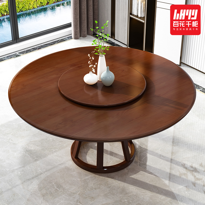 全实木餐桌椅组合10人酒店包厢吃饭桌子小户型橡木大圆桌转盘家用