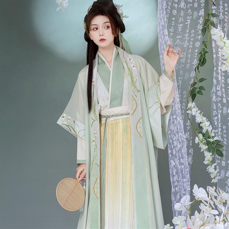 芳华谱•凌波月 花朝记汉服原创 宋制水仙刺绣仿长干寺半袖百迭裙