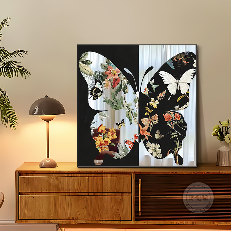 法式中古风蝴蝶客厅装饰画南洋复古电视玄关柜桌面摆画高级感挂画