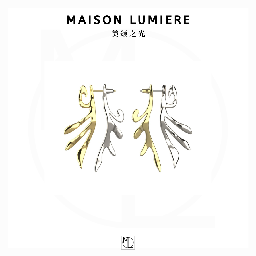 铜合金耳饰 敦煌文创mini忍冬纹金银双色耳环 极简 国潮